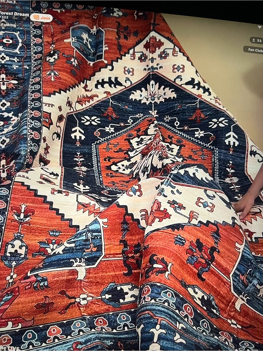 Multicolor Patterned Rug - Red, Blue & Cream - Picture 2 of 4